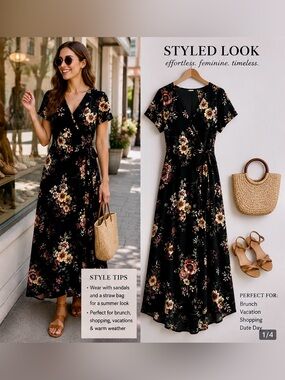 B Design - floral high-low wrap dress